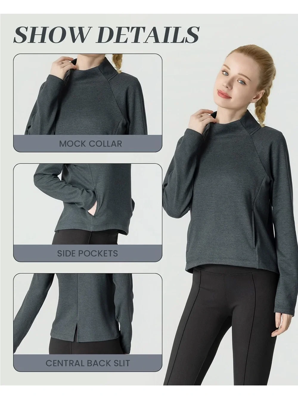 Women's Fleeced Sweatshirt - Stand-Up Turtleneck, Side Pockets, Warm Fleece